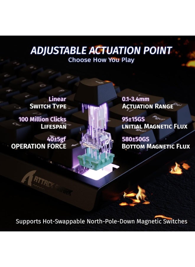 ATTACK SHARK X68 HE 8000Hz Rapid Trigger Keyboard, 0.01mm RT Accuracy Wired Gaming Keyboard with Magnetic Switch, Adjustable Actuation, Rapid Trigger, Snap Tap, RGB Lighting for PC/Mac, Black - Image 4